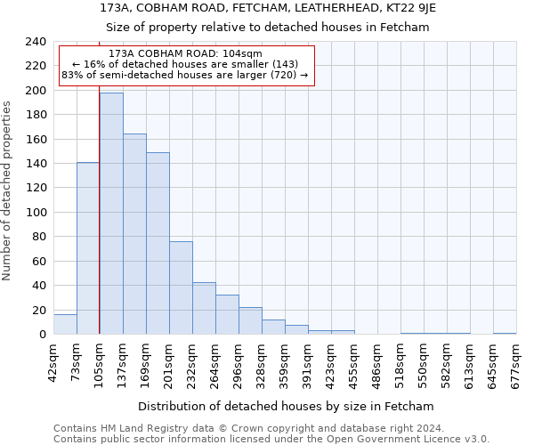 173A, COBHAM ROAD, FETCHAM, LEATHERHEAD, KT22 9JE: Size of property relative to detached houses in Fetcham