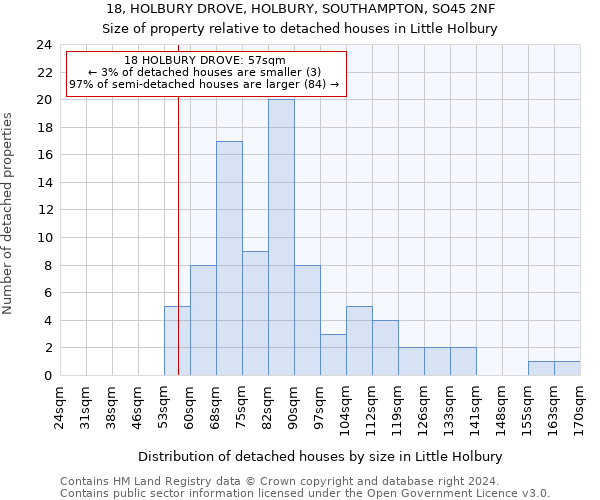 18, HOLBURY DROVE, HOLBURY, SOUTHAMPTON, SO45 2NF: Size of property relative to detached houses in Little Holbury