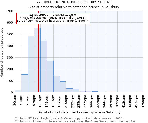 22, RIVERBOURNE ROAD, SALISBURY, SP1 1NS: Size of property relative to detached houses in Salisbury