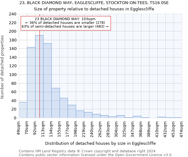 23, BLACK DIAMOND WAY, EAGLESCLIFFE, STOCKTON-ON-TEES, TS16 0SE: Size of property relative to detached houses in Egglescliffe