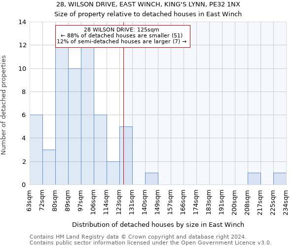 28, WILSON DRIVE, EAST WINCH, KING'S LYNN, PE32 1NX: Size of property relative to detached houses in East Winch