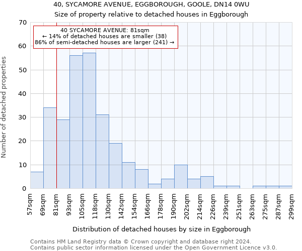 40, SYCAMORE AVENUE, EGGBOROUGH, GOOLE, DN14 0WU: Size of property relative to detached houses in Eggborough