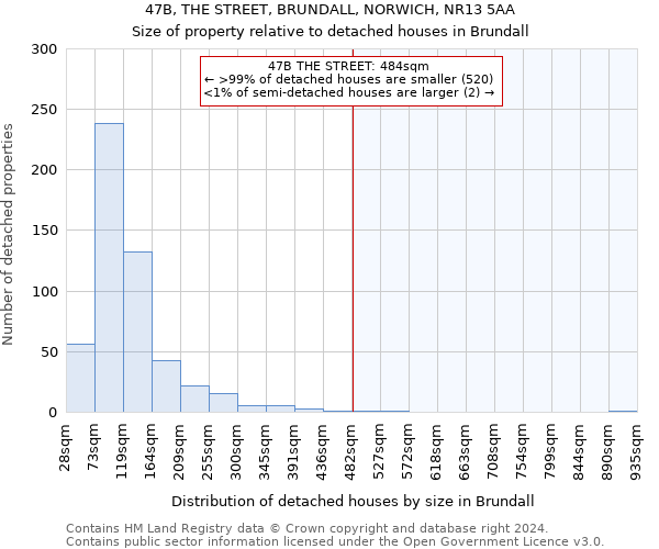 47B, THE STREET, BRUNDALL, NORWICH, NR13 5AA: Size of property relative to detached houses in Brundall