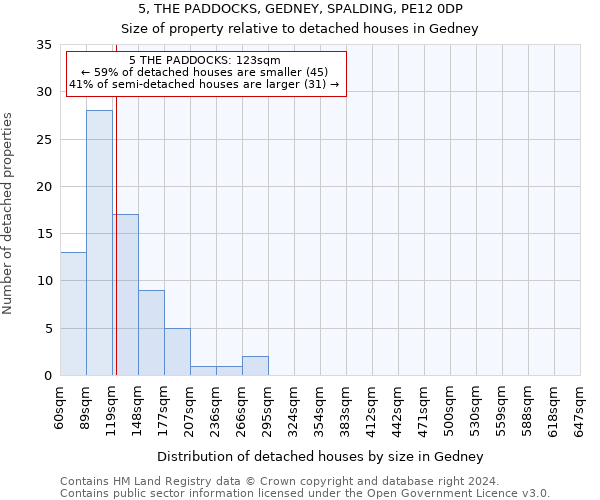 5, THE PADDOCKS, GEDNEY, SPALDING, PE12 0DP: Size of property relative to detached houses in Gedney