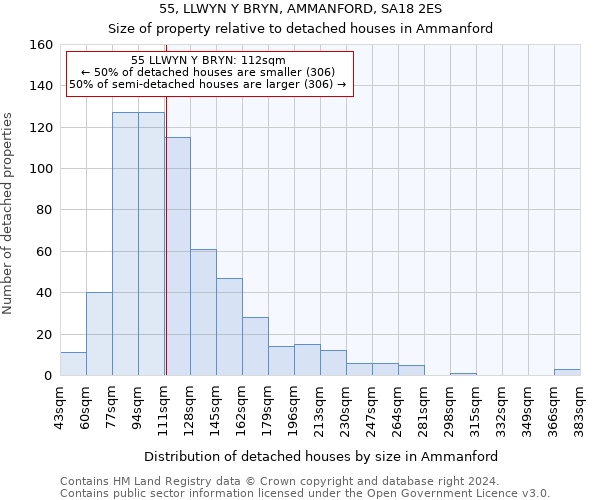 55, LLWYN Y BRYN, AMMANFORD, SA18 2ES: Size of property relative to detached houses in Ammanford