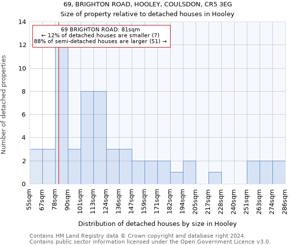 69, BRIGHTON ROAD, HOOLEY, COULSDON, CR5 3EG: Size of property relative to detached houses in Hooley