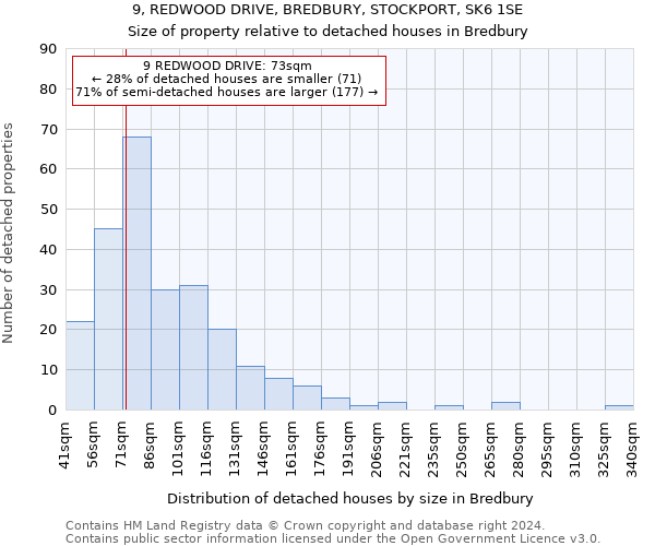 9, REDWOOD DRIVE, BREDBURY, STOCKPORT, SK6 1SE: Size of property relative to detached houses in Bredbury