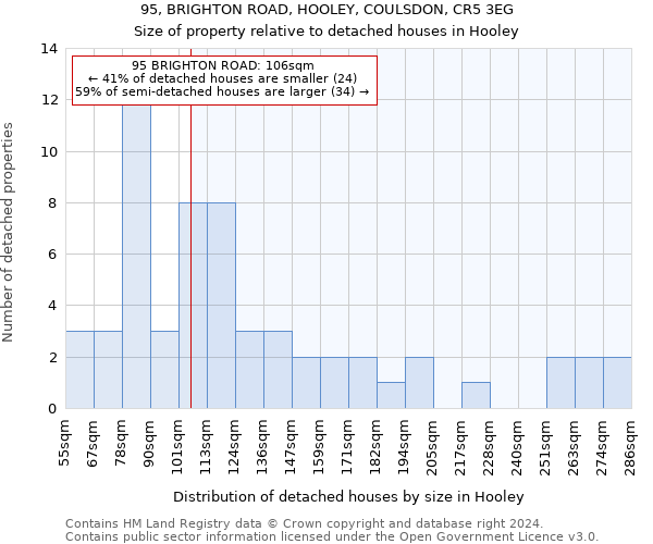 95, BRIGHTON ROAD, HOOLEY, COULSDON, CR5 3EG: Size of property relative to detached houses in Hooley