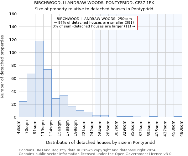 BIRCHWOOD, LLANDRAW WOODS, PONTYPRIDD, CF37 1EX: Size of property relative to detached houses in Pontypridd