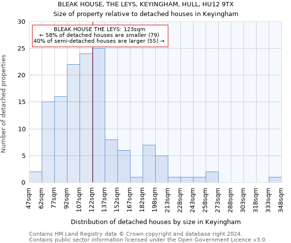 BLEAK HOUSE, THE LEYS, KEYINGHAM, HULL, HU12 9TX: Size of property relative to detached houses in Keyingham