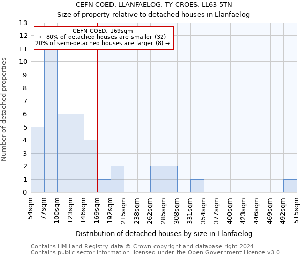 CEFN COED, LLANFAELOG, TY CROES, LL63 5TN: Size of property relative to detached houses in Llanfaelog