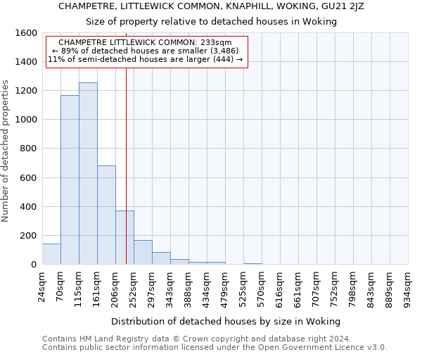 CHAMPETRE, LITTLEWICK COMMON, KNAPHILL, WOKING, GU21 2JZ: Size of property relative to detached houses in Woking