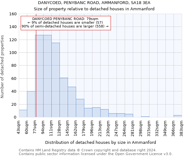 DANYCOED, PENYBANC ROAD, AMMANFORD, SA18 3EA: Size of property relative to detached houses in Ammanford