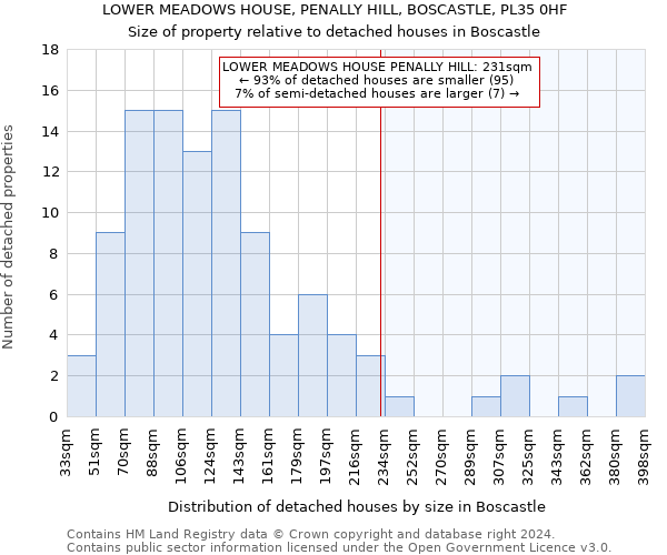 LOWER MEADOWS HOUSE, PENALLY HILL, BOSCASTLE, PL35 0HF: Size of property relative to detached houses in Boscastle