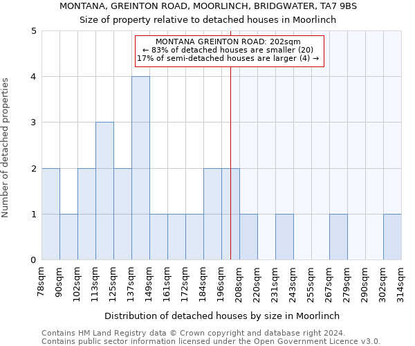 MONTANA, GREINTON ROAD, MOORLINCH, BRIDGWATER, TA7 9BS: Size of property relative to detached houses in Moorlinch