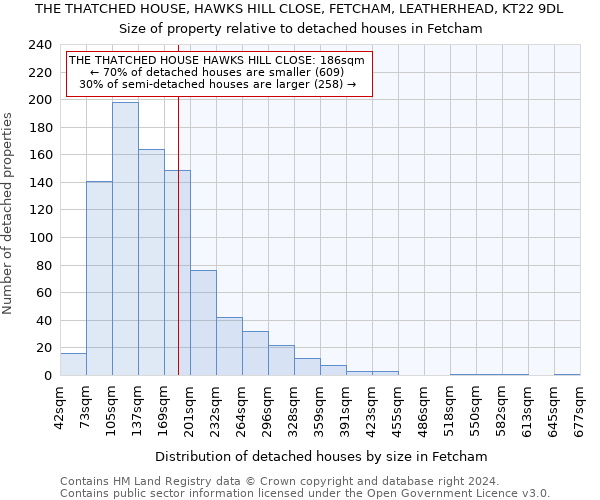 THE THATCHED HOUSE, HAWKS HILL CLOSE, FETCHAM, LEATHERHEAD, KT22 9DL: Size of property relative to detached houses in Fetcham
