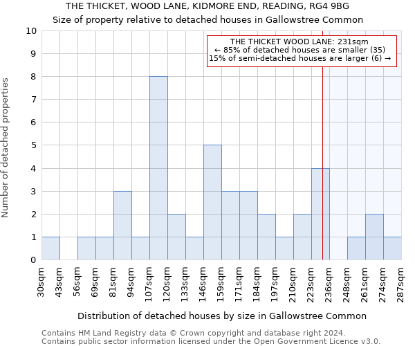 THE THICKET, WOOD LANE, KIDMORE END, READING, RG4 9BG: Size of property relative to detached houses in Gallowstree Common