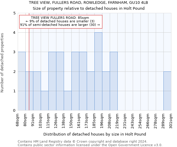 TREE VIEW, FULLERS ROAD, ROWLEDGE, FARNHAM, GU10 4LB: Size of property relative to detached houses in Holt Pound