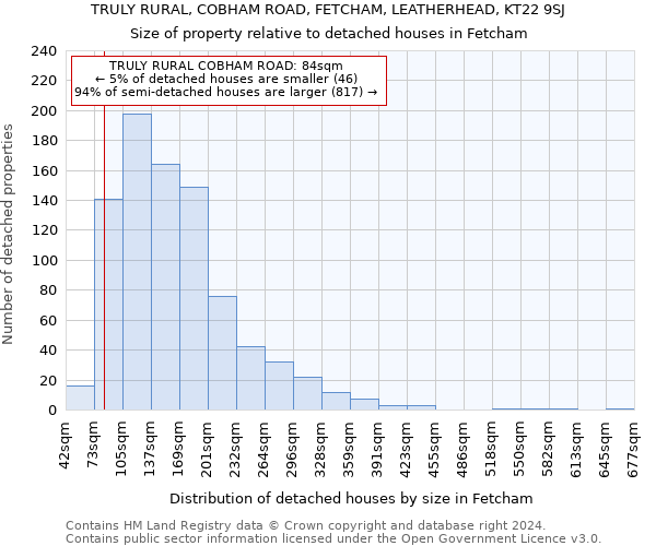 TRULY RURAL, COBHAM ROAD, FETCHAM, LEATHERHEAD, KT22 9SJ: Size of property relative to detached houses in Fetcham