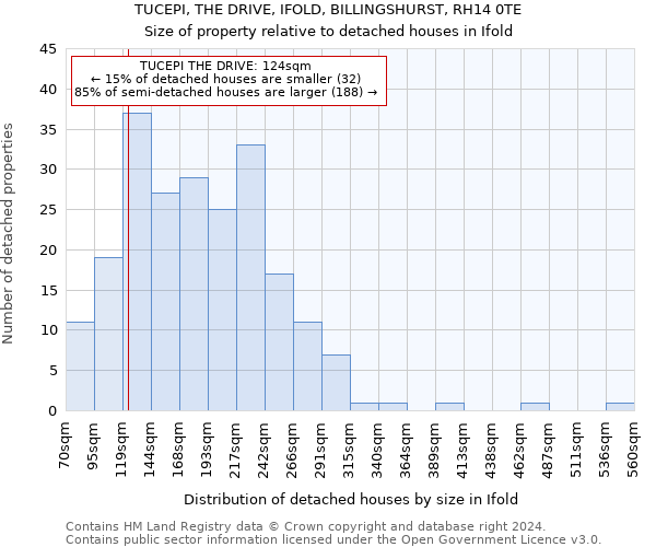 TUCEPI, THE DRIVE, IFOLD, BILLINGSHURST, RH14 0TE: Size of property relative to detached houses in Ifold