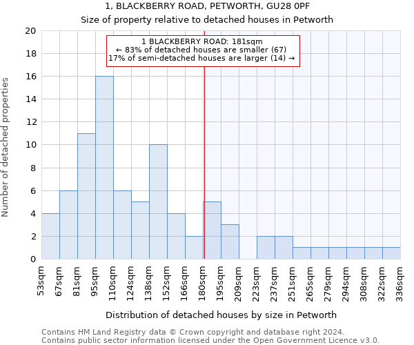 1, BLACKBERRY ROAD, PETWORTH, GU28 0PF: Size of property relative to detached houses in Petworth