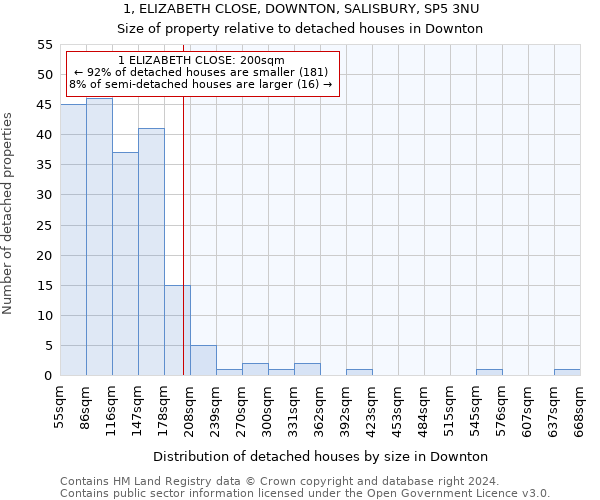 1, ELIZABETH CLOSE, DOWNTON, SALISBURY, SP5 3NU: Size of property relative to detached houses in Downton