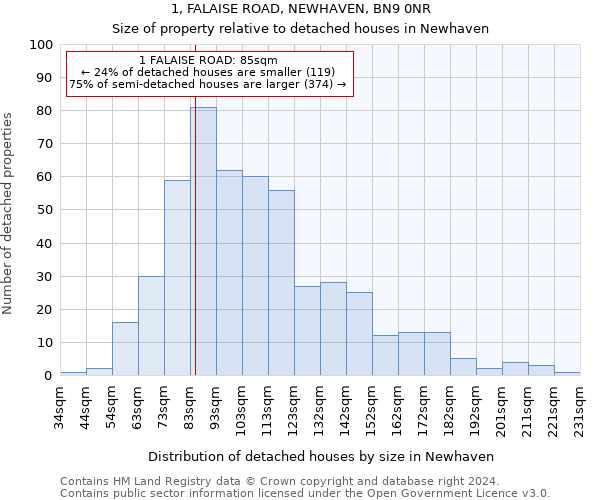 1, FALAISE ROAD, NEWHAVEN, BN9 0NR: Size of property relative to detached houses in Newhaven