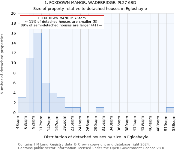 1, FOXDOWN MANOR, WADEBRIDGE, PL27 6BD: Size of property relative to detached houses in Egloshayle