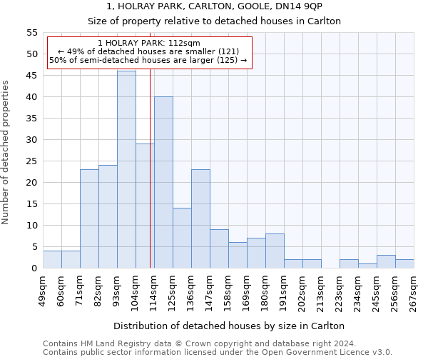 1, HOLRAY PARK, CARLTON, GOOLE, DN14 9QP: Size of property relative to detached houses in Carlton