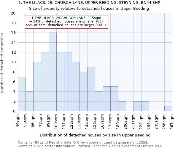 1, THE LILACS, 29, CHURCH LANE, UPPER BEEDING, STEYNING, BN44 3HP: Size of property relative to detached houses in Upper Beeding