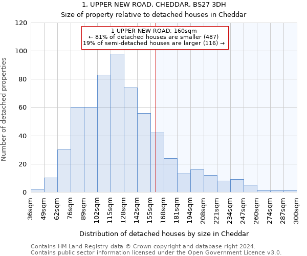 1, UPPER NEW ROAD, CHEDDAR, BS27 3DH: Size of property relative to detached houses in Cheddar