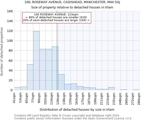 100, ROSEWAY AVENUE, CADISHEAD, MANCHESTER, M44 5GJ: Size of property relative to detached houses in Irlam