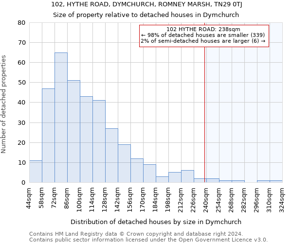 102, HYTHE ROAD, DYMCHURCH, ROMNEY MARSH, TN29 0TJ: Size of property relative to detached houses in Dymchurch