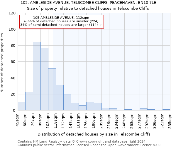 105, AMBLESIDE AVENUE, TELSCOMBE CLIFFS, PEACEHAVEN, BN10 7LE: Size of property relative to detached houses in Telscombe Cliffs