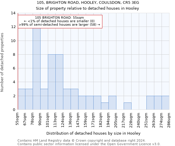 105, BRIGHTON ROAD, HOOLEY, COULSDON, CR5 3EG: Size of property relative to detached houses in Hooley