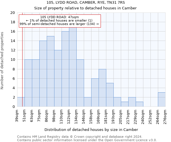 105, LYDD ROAD, CAMBER, RYE, TN31 7RS: Size of property relative to detached houses in Camber