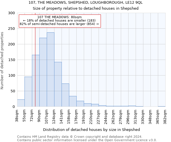 107, THE MEADOWS, SHEPSHED, LOUGHBOROUGH, LE12 9QL: Size of property relative to detached houses in Shepshed