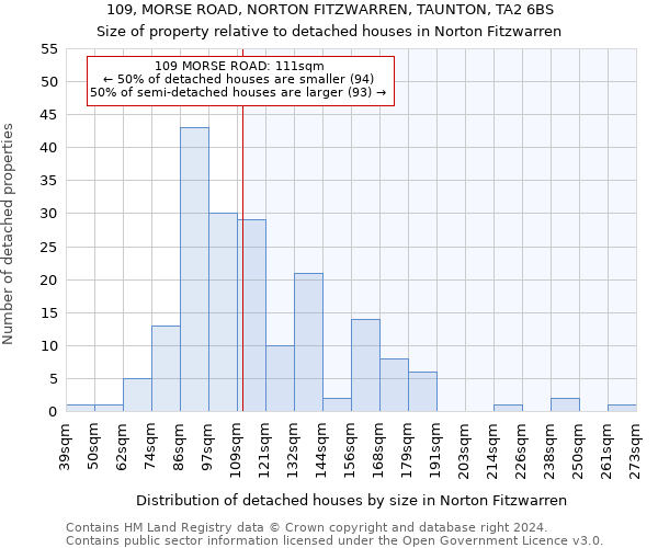 109, MORSE ROAD, NORTON FITZWARREN, TAUNTON, TA2 6BS: Size of property relative to detached houses in Norton Fitzwarren