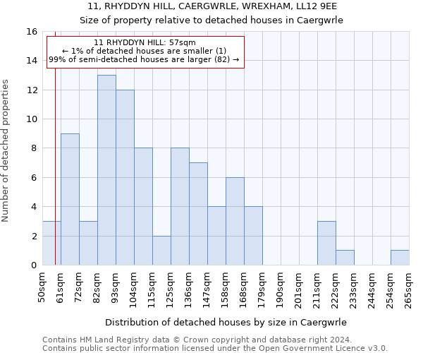 11, RHYDDYN HILL, CAERGWRLE, WREXHAM, LL12 9EE: Size of property relative to detached houses in Caergwrle