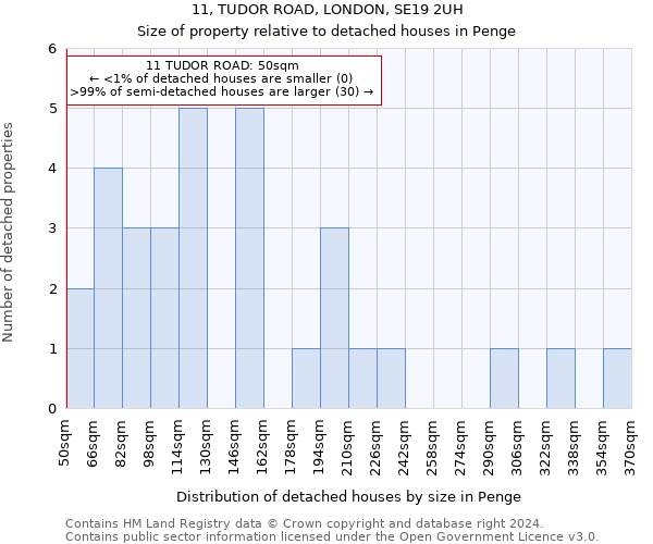 11, TUDOR ROAD, LONDON, SE19 2UH: Size of property relative to detached houses in Penge