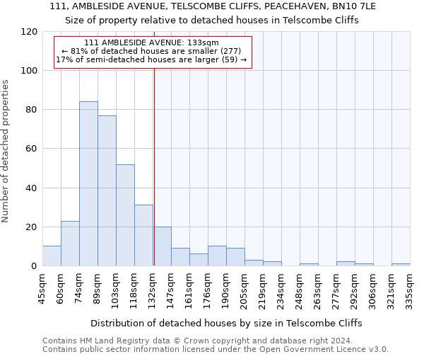 111, AMBLESIDE AVENUE, TELSCOMBE CLIFFS, PEACEHAVEN, BN10 7LE: Size of property relative to detached houses in Telscombe Cliffs