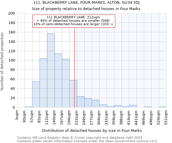 111, BLACKBERRY LANE, FOUR MARKS, ALTON, GU34 5DJ: Size of property relative to detached houses in Four Marks