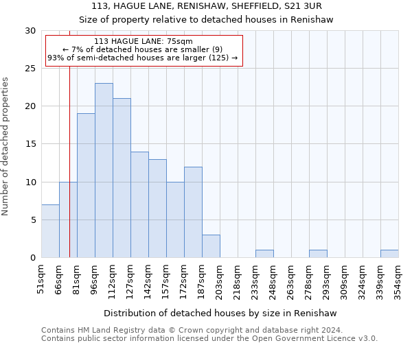 113, HAGUE LANE, RENISHAW, SHEFFIELD, S21 3UR: Size of property relative to detached houses in Renishaw