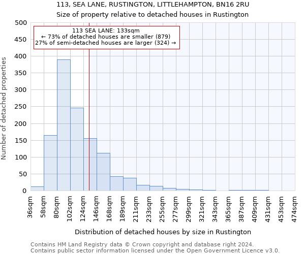 113, SEA LANE, RUSTINGTON, LITTLEHAMPTON, BN16 2RU: Size of property relative to detached houses in Rustington