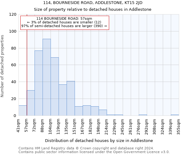 114, BOURNESIDE ROAD, ADDLESTONE, KT15 2JD: Size of property relative to detached houses in Addlestone