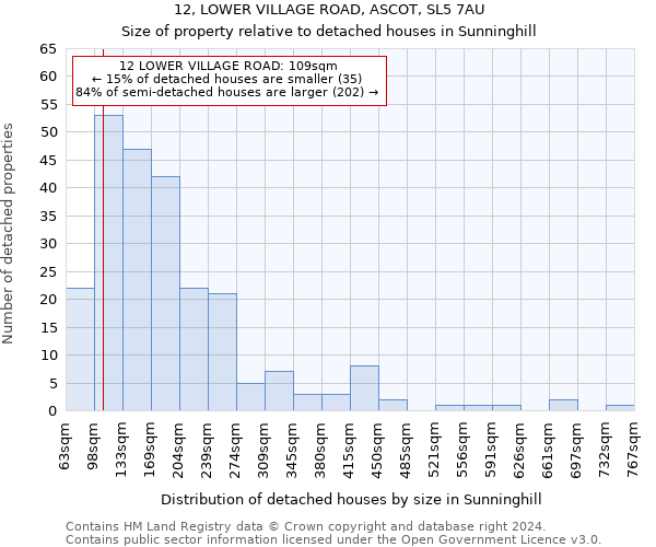 12, LOWER VILLAGE ROAD, ASCOT, SL5 7AU: Size of property relative to detached houses in Sunninghill