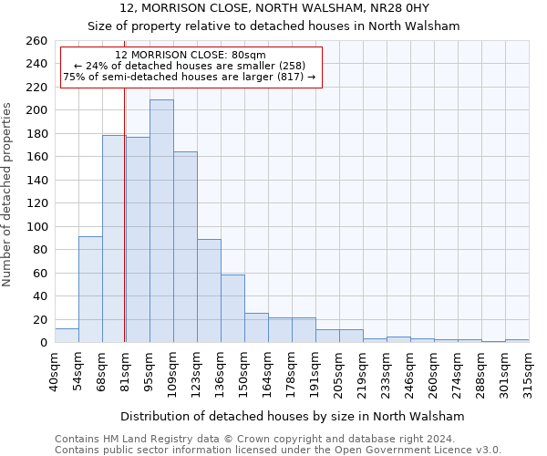 12, MORRISON CLOSE, NORTH WALSHAM, NR28 0HY: Size of property relative to detached houses in North Walsham