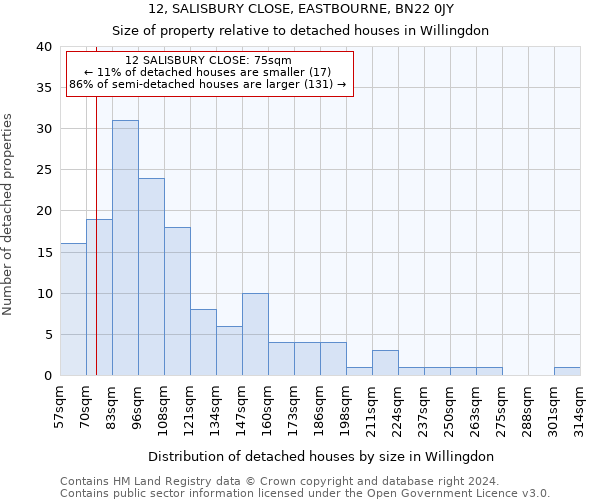 12, SALISBURY CLOSE, EASTBOURNE, BN22 0JY: Size of property relative to detached houses in Willingdon