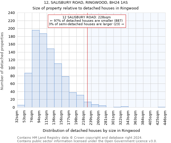 12, SALISBURY ROAD, RINGWOOD, BH24 1AS: Size of property relative to detached houses in Ringwood