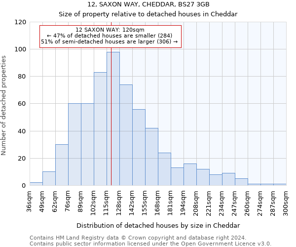 12, SAXON WAY, CHEDDAR, BS27 3GB: Size of property relative to detached houses in Cheddar